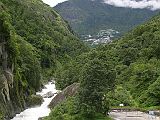 Tibet Kailash 01 To Nyalam 10 Bhote Kosi towards Zhangmu The thundering Bhote Kosi (�River From Tibet�) flows under the Friendship Bridge joining Nepal and Tibet, with Zhangmu visible much higher up